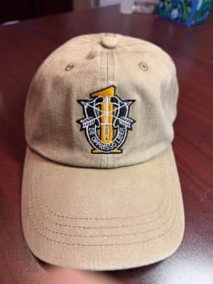 1st Group Khaki Low Pro Hat with modern logo